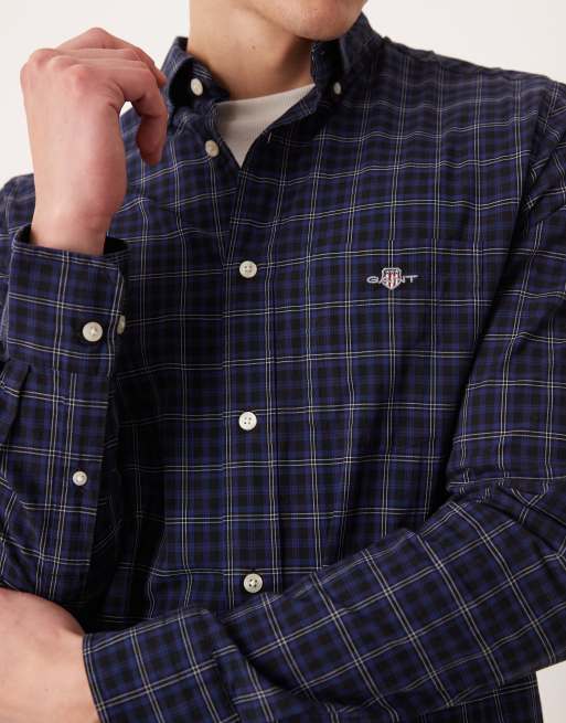 Camisa de vestir azul a cuadros de corte estándar clásico de popelina de GANT, 5 de 5