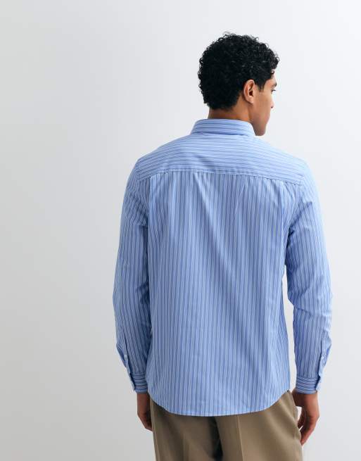 Camisa de vestir azul a rayas blancas de corte estándar de popelina de ASOS DESIGN, 3 de 5