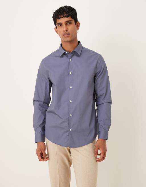 Camisa de vestir azul acero de corte estándar de popelina fácil de planchar de ASOS DESIGN, 2 de 5