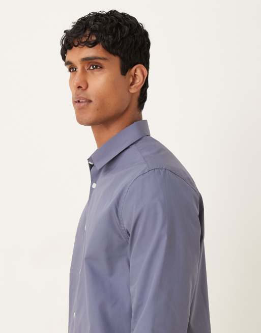 Camisa de vestir azul acero de corte estándar de popelina fácil de planchar de ASOS DESIGN, 4 de 5