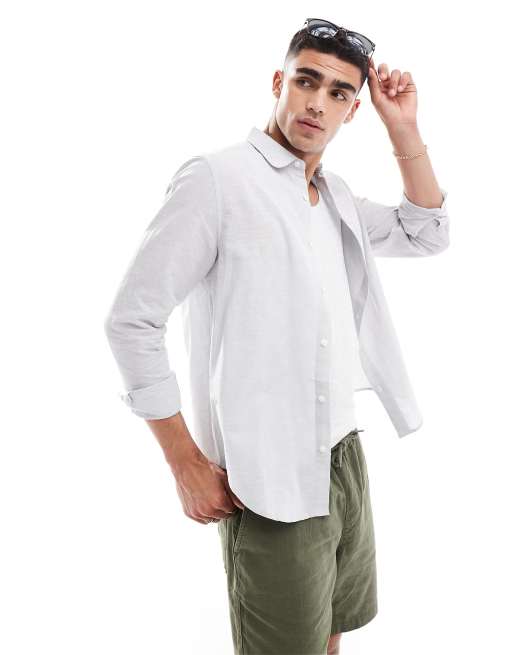 Camisa de vestir azul claro de corte estándar con cuello de puntas redondas de lino de ASOS DESIGN