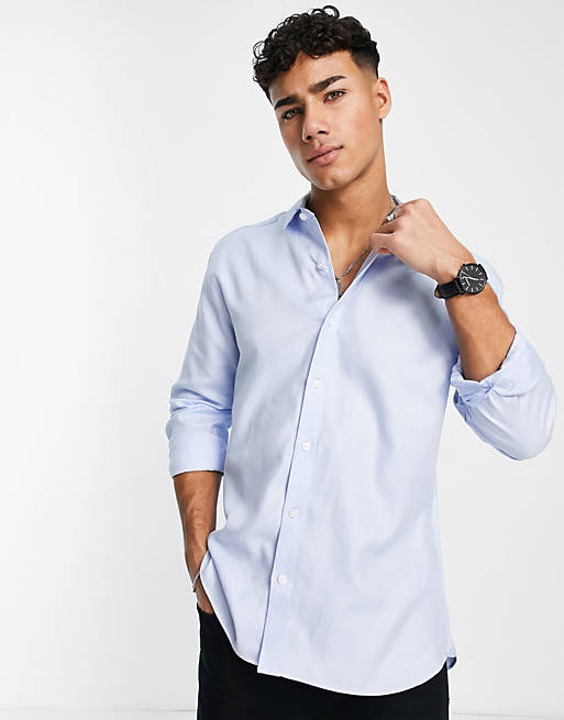 Hombre Other | Camisa de vestir azul con acabado texturizado de algodón egipcio de Topman - NG99051