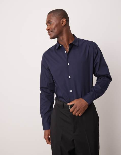 Camisa de vestir azul marino de corte estándar de popelina fácil de planchar de ASOS DESIGN - view 1