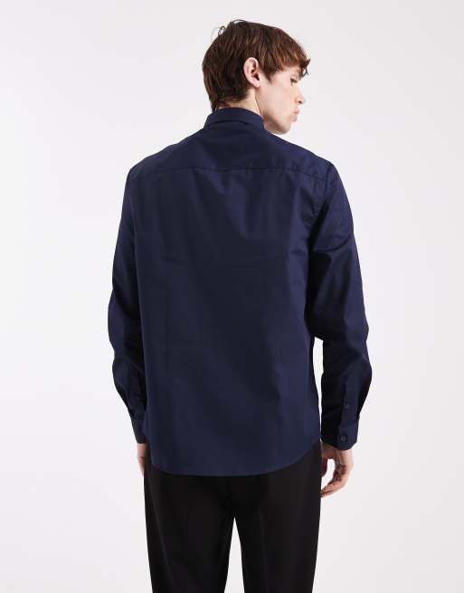 Camisa de vestir azul marino de corte estándar de popelina fácil de planchar de ASOS DESIGN, 4 de 5