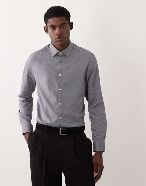 Camisa de vestir azul marino de corte slim de tejido de espiga de ASOS DESIGN - view 1