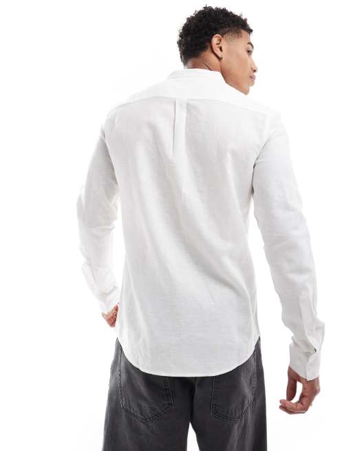 Camisa de vestir blanca de corte estándar con cuello mao de lino de ASOS DESIGN, 4 de 4