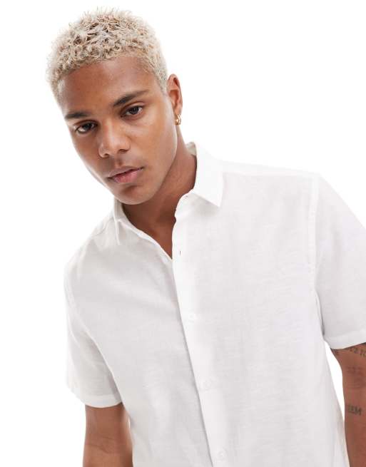 Camisa de vestir blanca de corte estándar de mezcla de lino de ASOS DESIGN, 3 de 4