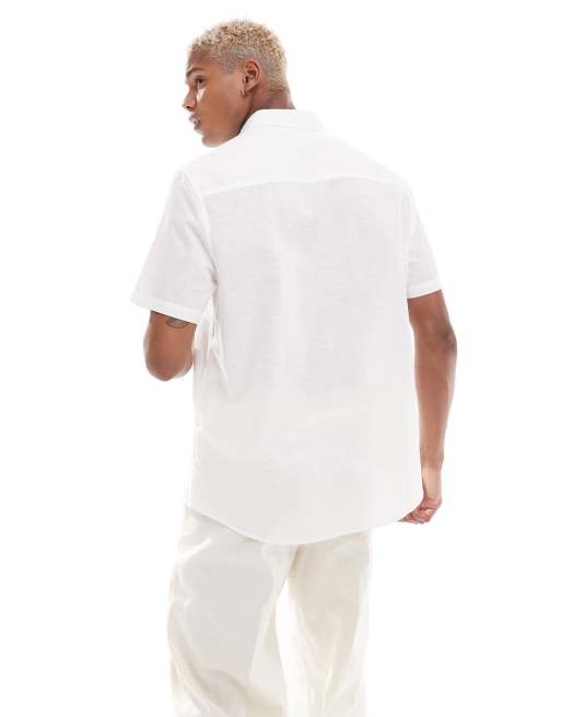 Camisa de vestir blanca de corte estándar de mezcla de lino de ASOS DESIGN, 4 de 4