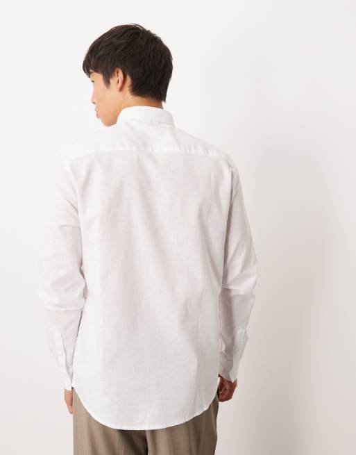 Camisa de vestir blanca de corte estándar de mezcla de lino de ASOS DESIGN, 3 de 4