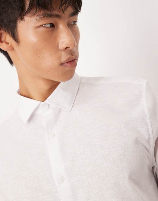 Camisa de vestir blanca de corte estándar de mezcla de lino de ASOS DESIGN, 4 de 4