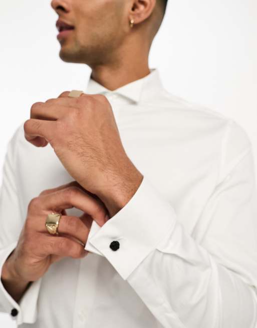 Camisa de vestir blanca de corte slim de satén de ASOS DESIGN, 3 de 4
