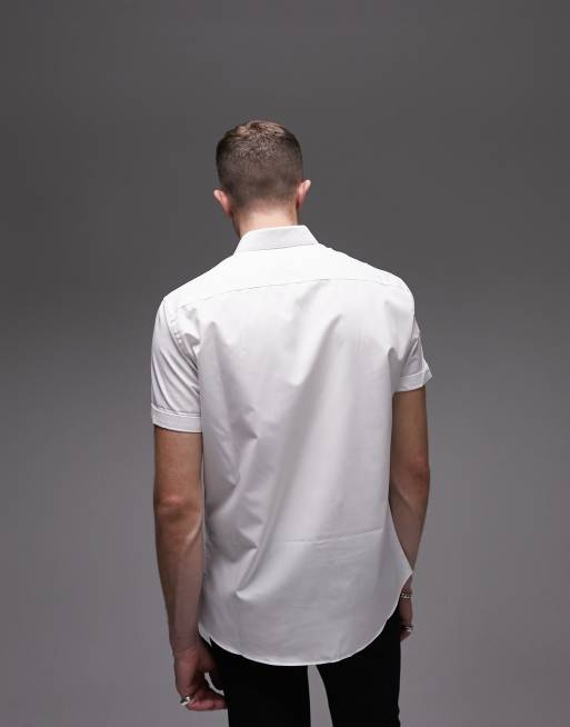 Camisa de vestir blanca de corte slim y manga corta de Topman, 3 de 4
