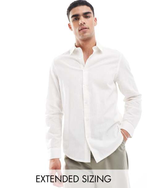 Camisa de vestir color crudo de corte estándar y cuello de puntas redondas de mezcla de lino de ASOS DESIGN - view 1