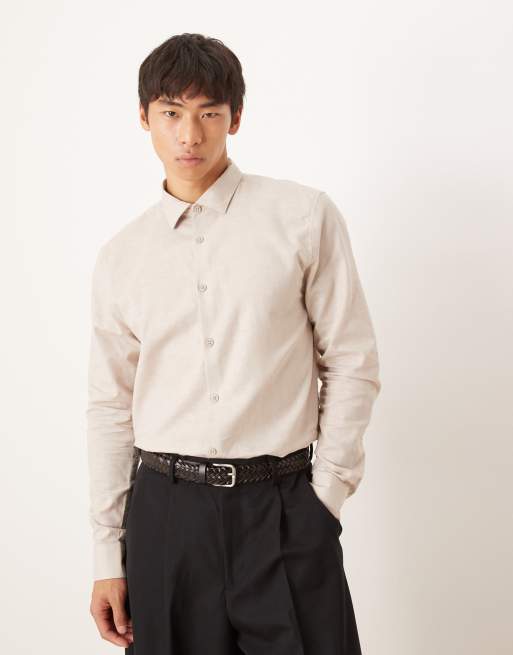 Camisa de vestir color piedra de corte estándar de mezcla de lino de ASOS DESIGN