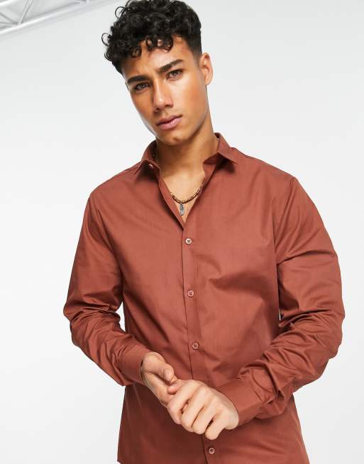 Camisa de vestir color teja de manga larga y corte slim de River Island, 4 de 4