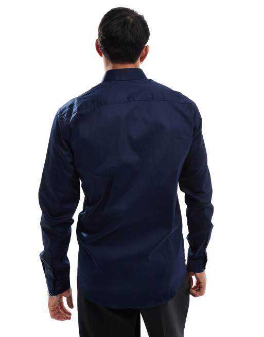 Camisa de vestir de corte slim elástico en azul marino Premium de Jack & Jones, 2 de 4