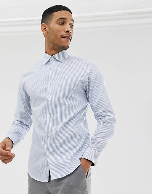 Camisa de vestir de corte slim fácil de planchar a rayas en azul claro de Selected Homme