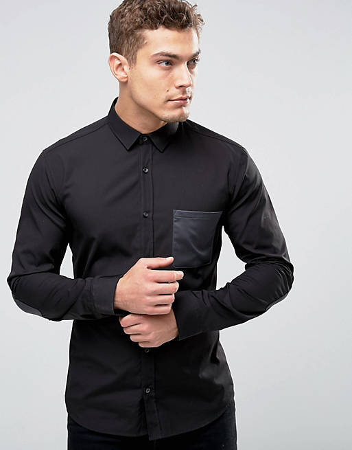 Camisa de entallada negra con bolsillo en contraste y coderas de Hugo by Hugo Boss | ASOS