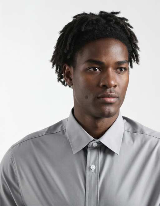Camisa de vestir gris claro de corte estándar de popelina de ASOS DESIGN, 5 de 5