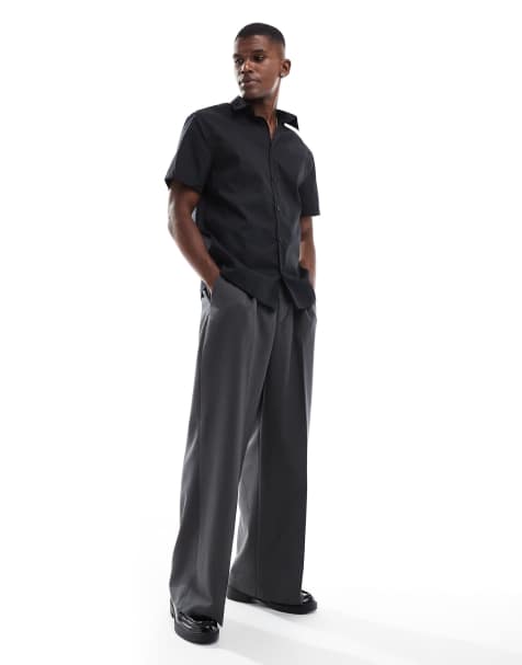 Camisa de vestir negra de corte estándar de popelina fácil de planchar de ASOS DESIGN - view 1