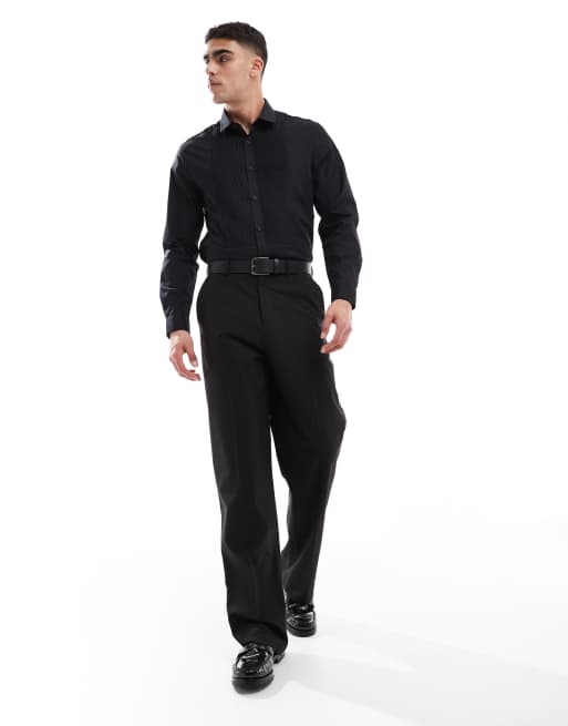 Camisa de vestir negra de corte estándar de satén fácil de planchar de ASOS DESIGN, 3 de 4