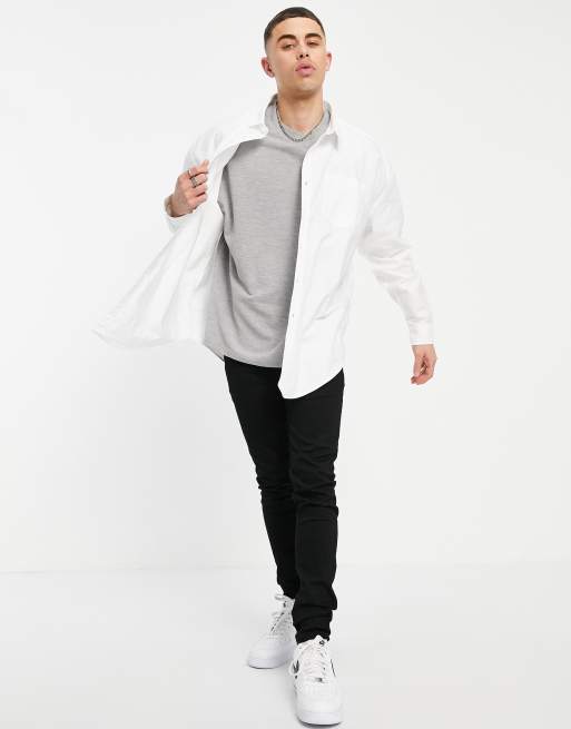 Camisa de vestir Oxford blanca extragrande de manga larga de New Look, 4 de 4