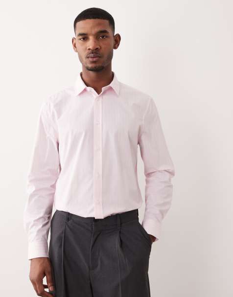 Camisa de vestir rosa a rayas blancas de corte estándar de popelina de ASOS DESIGN - view 1