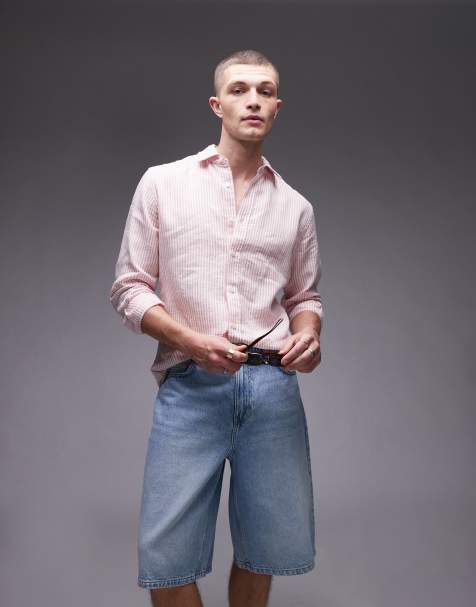 Camisa de vestir rosa a rayas de lino de Mango - view 1