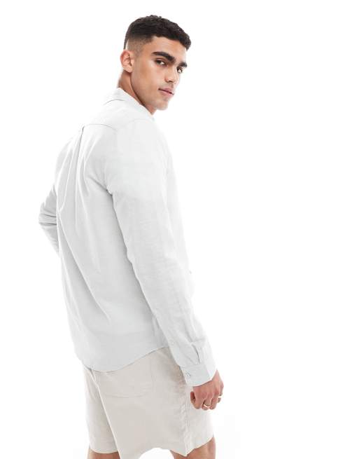 Camisa de vestir verde menta de corte estándar con cuello de puntas redondas de lino de ASOS DESIGN, 3 de 4