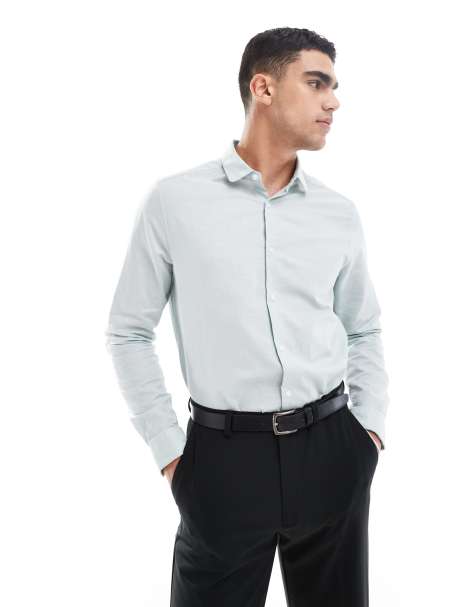Camisa de vestir verde menta de corte estándar con cuello redondo de lino de ASOS DESIGN - view 1