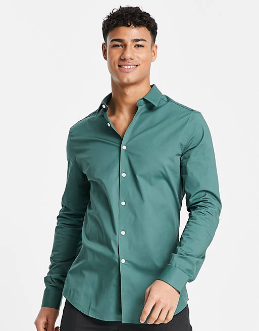 Camisa de vestir verde pino entallada de ASOS DESIGN | ASOS
