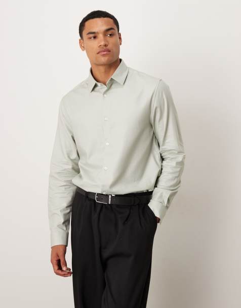 Camisa de vestir verde salvia de corte estándar de sarga fácil de planchar de ASOS DESIGN - view 1