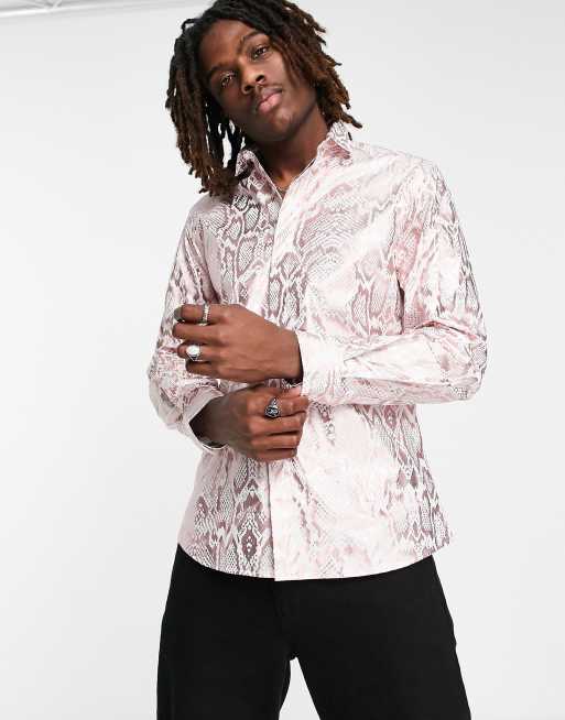 Camisa dorado rosa con estampado metalizado efecto piel de