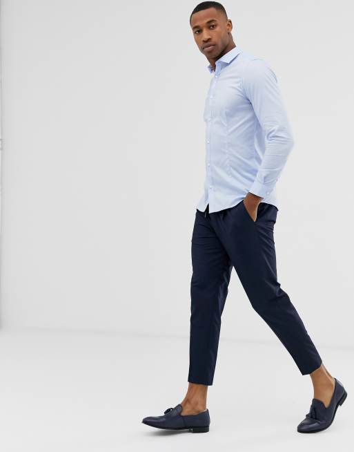 Camisa elegante de corte slim el stico en azul de Jack Jones