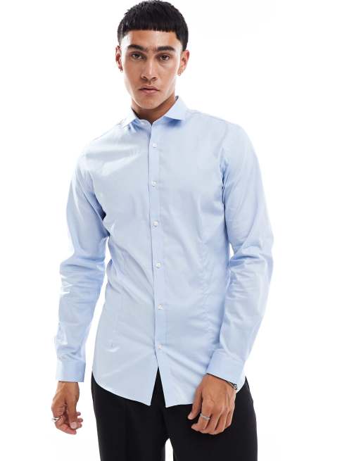 Camisa elegante de corte slim el stico en azul de Jack Jones