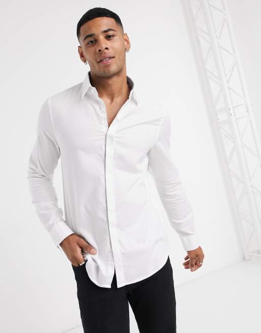 Camisa entallada blanca de algod n con logo de Armani Exchange ASOS