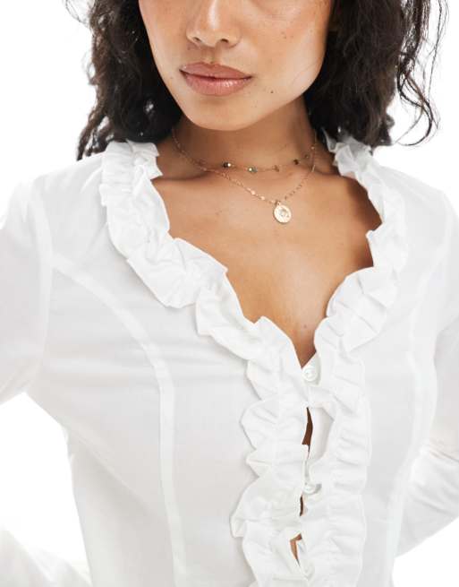 Camisa entallada con detalle de volantes de popelina de Miss Selfridge, 3 de 4