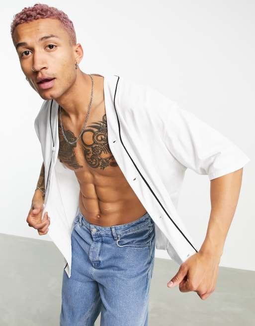 Camisa estilo baseball extragrande burdeos de punto de ASOS DESIGN