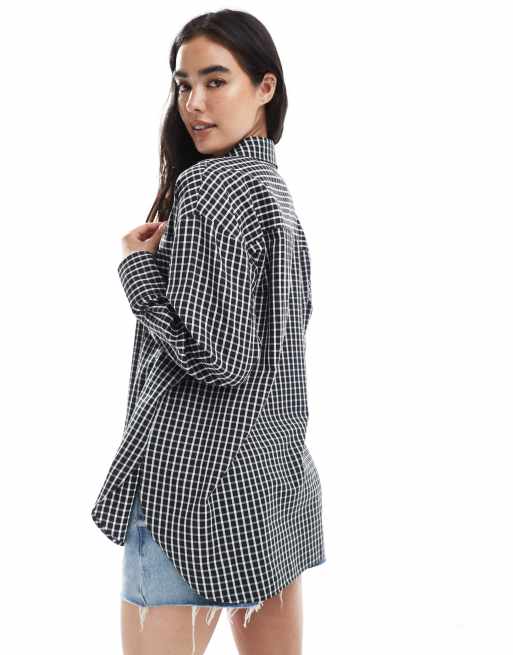 Camisa extragrande a cuadros vichy negros con detalle de bolsillo de ASOS DESIGN, 2 de 4