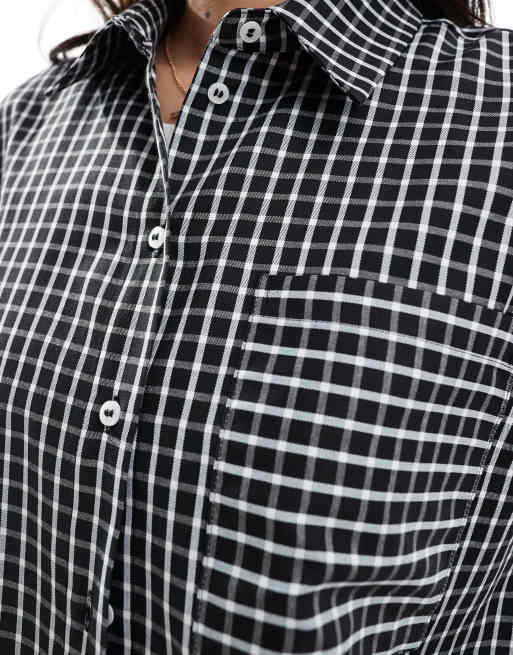 Camisa extragrande a cuadros vichy negros con detalle de bolsillo de ASOS DESIGN, 3 de 4