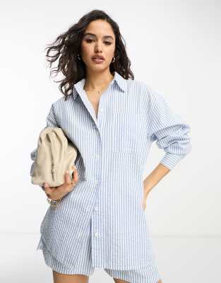 Camisa extragrande a rayas azules de sirsaca de ASOS DESIGN (parte de un conjunto)
