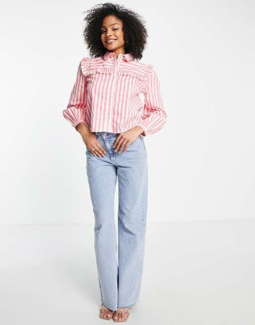 Camisa extragrande a rayas rosas con detalle de volantes de Nobody's Child, 3 de 4