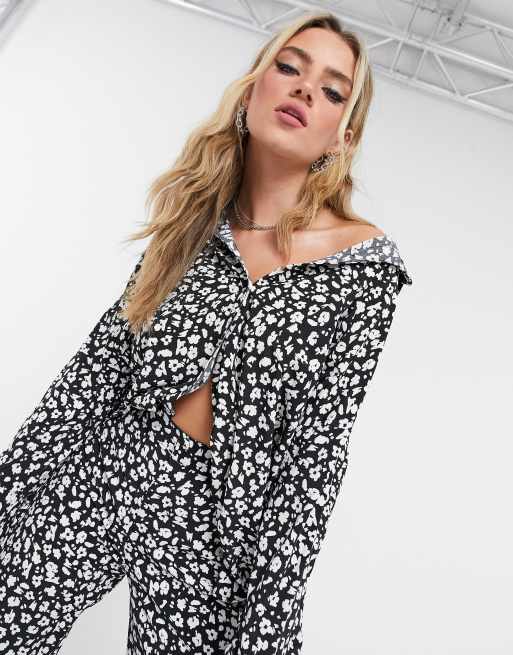 Camisa extragrande con bolsillo y estampado de florecitas de Style Cheat (parte de un conjunto)