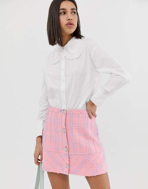Camisa extragrande con cuello bebé extragrande y ribete de encaje de Neon Rose