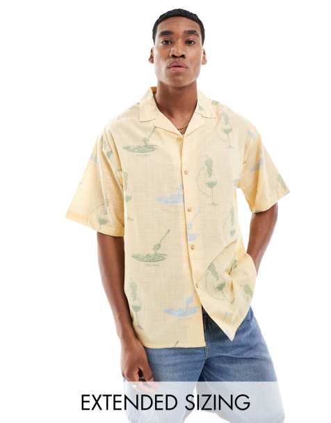 Camisa extragrande con cuello de solapas y estampado de pasta y vino de ASOS DESIGN - view 1