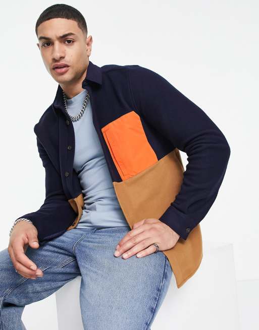 Camisa extragrande con diseño color block de corte cuadrado de polar de ASOS DESIGN 