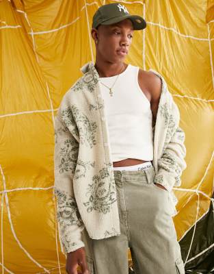 Camisa extragrande con estampado de cachemir estilo años 90 de borreguito de ASOS DESIGN