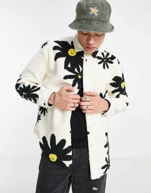 Camisa extragrande con estampado floral de estilo años 90 de borreguito tipo peluche de ASOS DESIGN