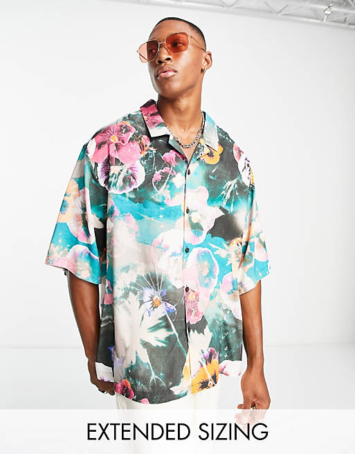 Hombre Other | Camisa extragrande con estampado floral luminoso, solapas y hombros caídos de ASOS DESIGN - KY36470
