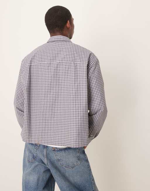 Camisa gris a cuadros de corte cuadrado extragrande con bordado en el bolsillo de ASOS DESIGN, 3 de 4